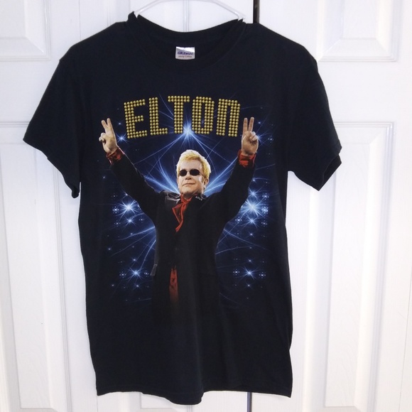 Gildan Heavy Cotton Other - Sir Elton John 2014 World Tour Black Concert T-shirt Boys Small Double Sided